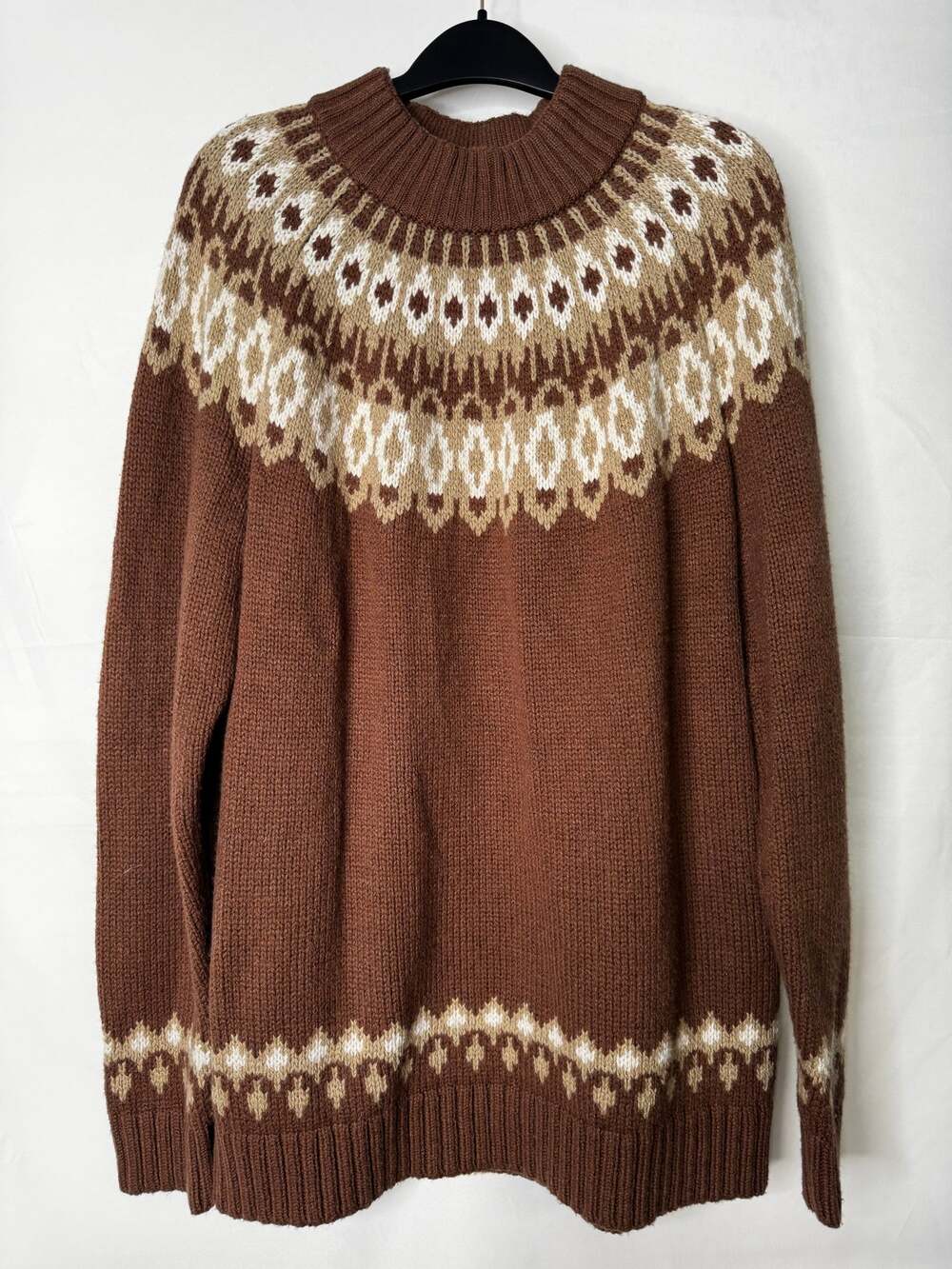 Lands' End Allspice Brown Fair Isle Mock Neck Sweater 1X Tall 1X/T Sample